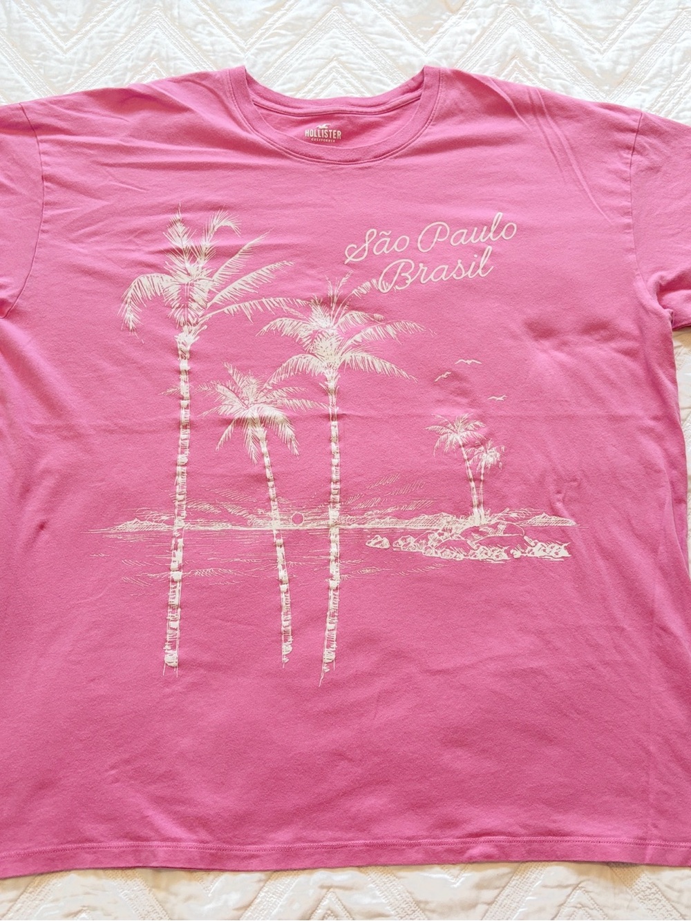 Hollister Pink Tee with White Palm Tree Graphic